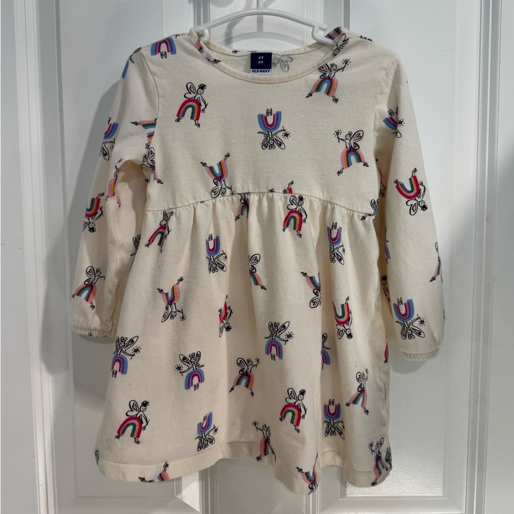 Cream Long Sleeve Dress with Rainbow Fairy Print